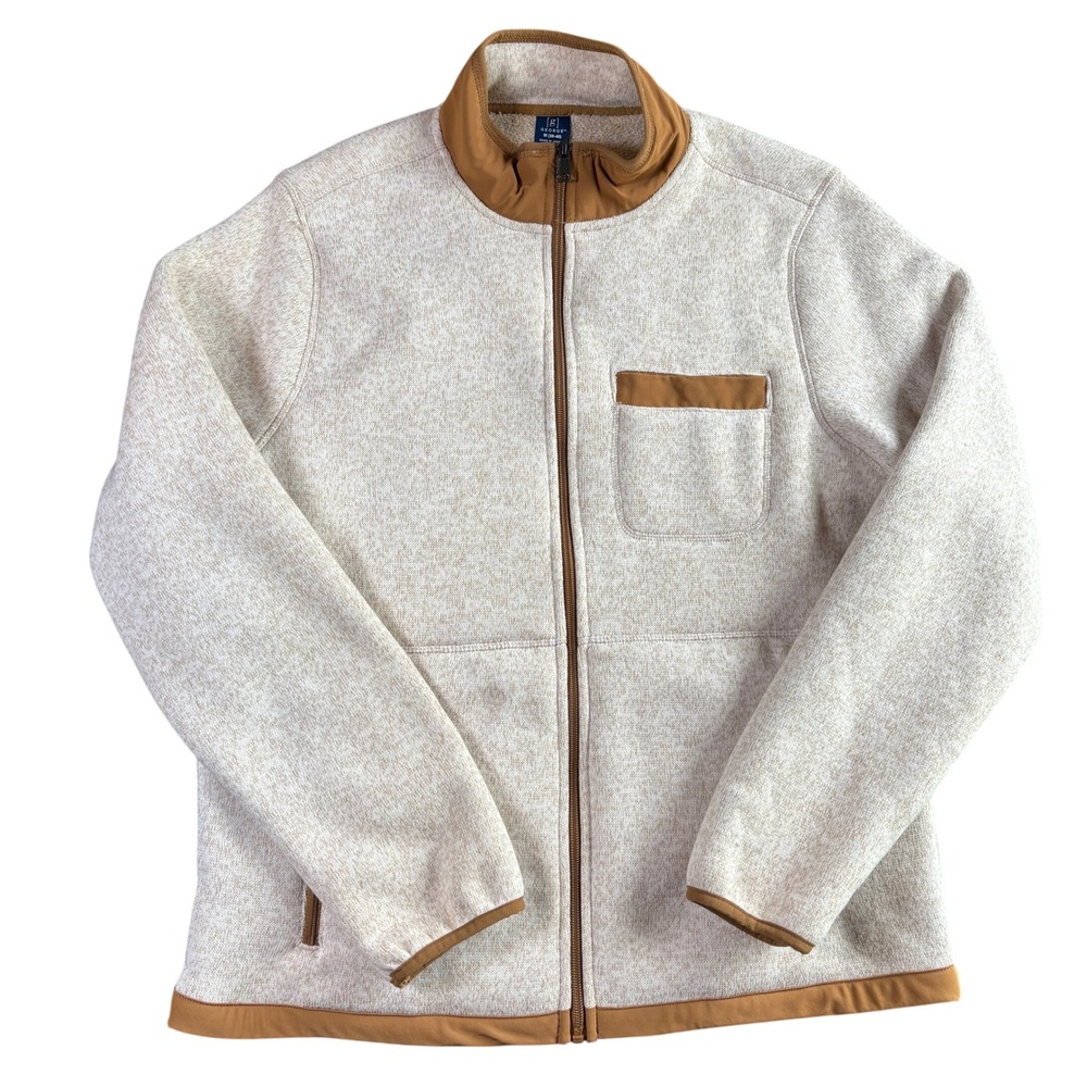 George Mens Oatmeal Heather Full Zip Sherpa‎ Lined Sweater Fleece Jacket Size M